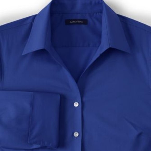NWT LANDS' END CS 3.4 SLEEVE POPLIN BUTTON SHIRT DARK COBALT BLUE 2P (PETITE) - Picture 3 of 6